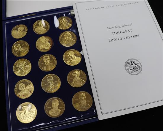 A half set of fifteen Great Men of Letters medallions